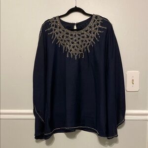 Elegant Navy Blue Women's Top with Silver Accents